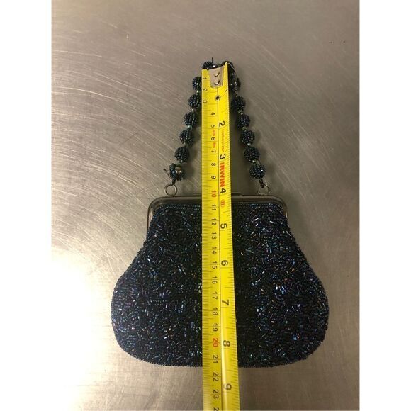 Vintage Sasha Women’s Blue and Purple Heavily Beaded Kiss Lock Evening Formal Ha - Picture 6 of 7